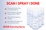 AESUB Scan Spray White.  Spray droogt op tot een poeder, makkelijk te verwijderen op gladde ondergronden Zelfde kwaliteit als de scan sprays van Helling.  Bekijk ook de AESUB Orange en Blue, deze scan sprays lossen vanzelf op en hebben geen reiniging nodig.